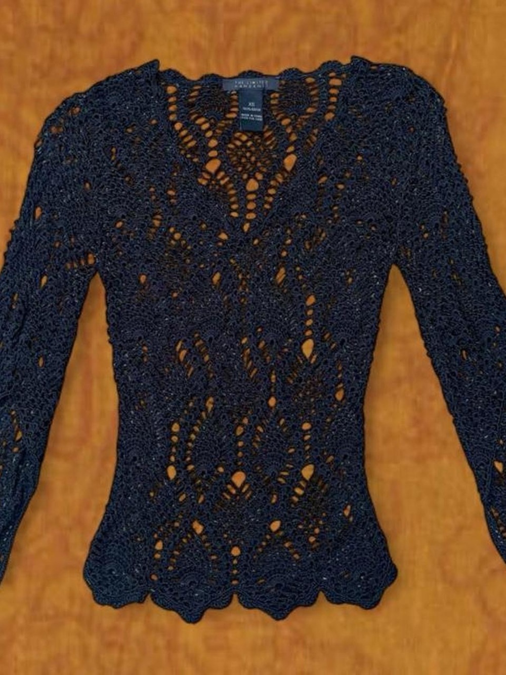 The Limited Black Crochet V-Neck Sweater